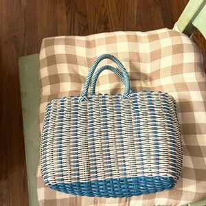 BCBGirls Woven Tote in Blue and Cream